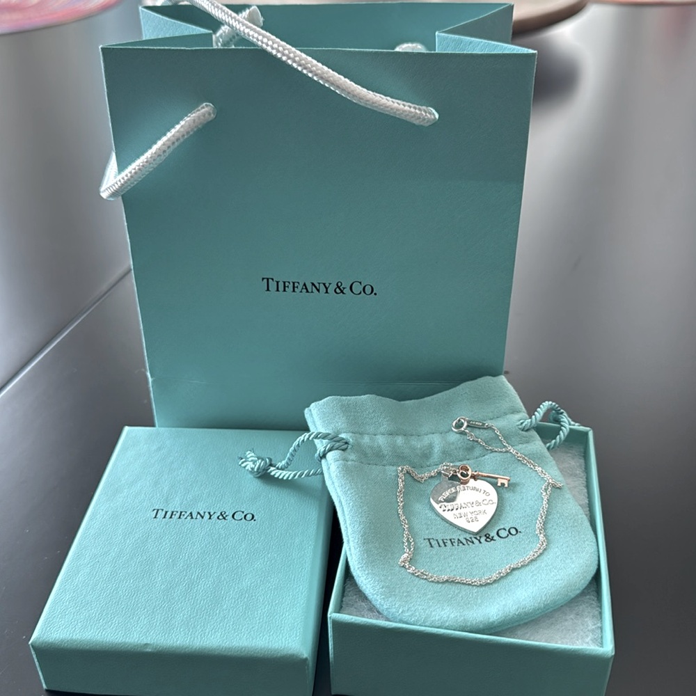Tiffany & Co. Heart and Key Necklace Silver heart and Rose Gold key 16” chain